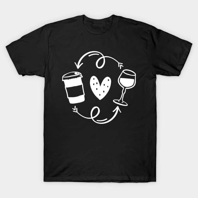 Start with coffee, end with wine life circle. Coffee, wine repeat - Concept with coffee cup T-Shirt by bob2ben